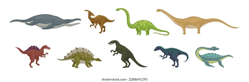 Unterschiedliche Dinosaurier als Terrestrial Reptilien des Jurassic Period Vector Set