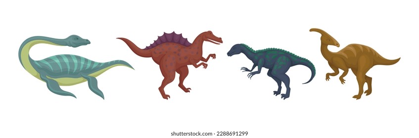 Different Dinosaurs as Terrestrial Reptiles of Jurassic Period Vector Set
