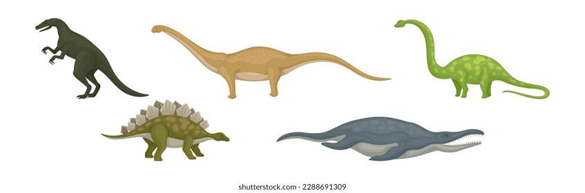 Different Dinosaurs as Terrestrial Reptiles of Jurassic Period Vector Set