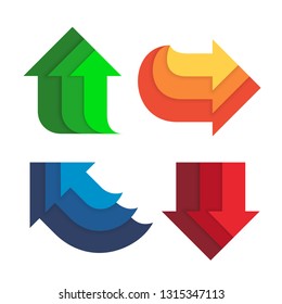 Different direction and colors arrows set flat style vector illustration isolated on white background