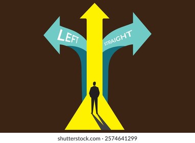 different direction, the illustration must choose between two different options indicated by arrows pointing in opposite directions, there is an illustration of a person in the middle