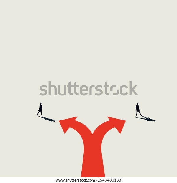 Different direction and opinion business\
vector concept with businessman and businesswoman walking opposite\
direction. Symbol of conflict, strategy, planning, negotiation,\
solution. Eps10\
illustration