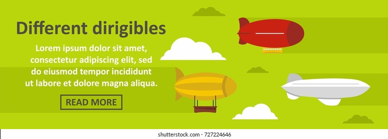 Different dirigibles banner horizontal concept. Flat illustration of different dirigibles banner horizontal vector concept for web design