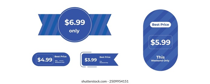 Different discount price 10, 20, 25, 30, 40, 50, 60, 70, 80, 90 percent Promotion sticker badge set for shopping marketing and advertisement clearance sale, Save money. vector illustration