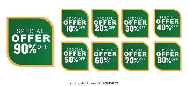 Different discount price 10, 20, 25, 30, 40, 50, 60, 70, 80, 90 percent Promotion sticker badge set for banner label vector Illustration isolated on.