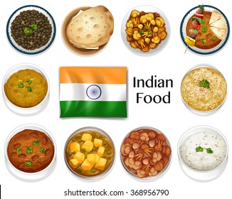 Different dish Indian food illustration