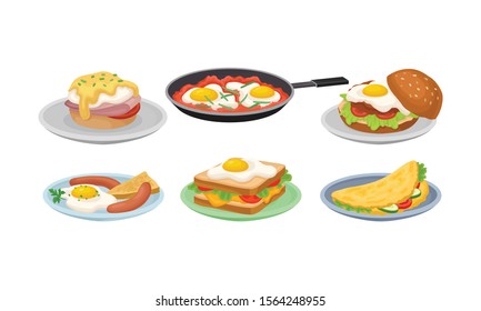 Different Dishes Made From Eggs Vector Set