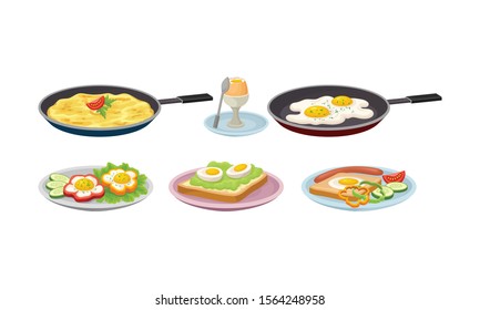 Different Dishes Made From Eggs Vector Set