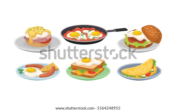 Different Dishes Made Eggs Vector Set 스톡 벡터(로열티 프리) 1564248955
