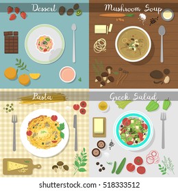 Different dishes vector set.