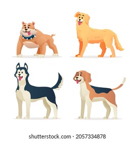 Different dog breeds cartoon illustration