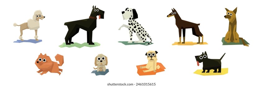 Different Dog Pet Breeds Flat Icon Vector Set