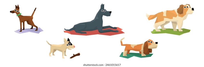 Different Dog Pet Breeds Flat Icon Vector Set