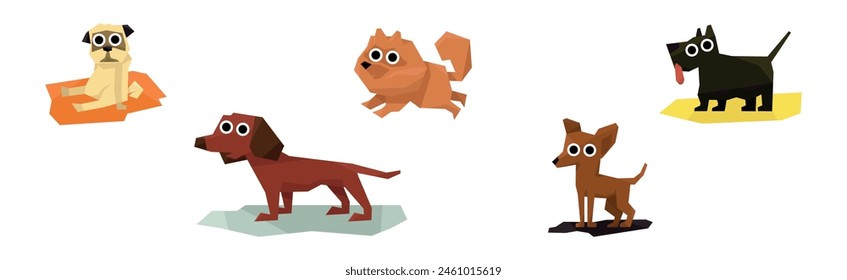 Different Dog Pet Breeds Flat Icon Vector Set