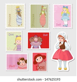 Different dolls on the stamp