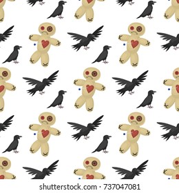 Different dolls toy character game dress seamless pattern background farm scarecrow rag-doll vector illustration