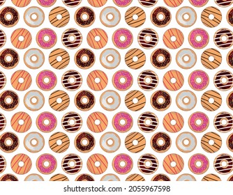 Different donuts pattern with white background. Food and meal concept