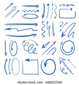 Different doodle arrows set. Vector pictures isolate on white