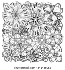 Different doodle flowers and plants. Hand sketched designer's kit can be used for wallpaper, pattern fills, web page background, surface textures. Gorgeous floral elements