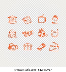 Different doodle icons set on transparent
