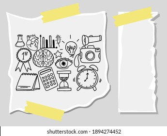 Different doodle strokes about school equipment on a paper with blank paper illustration