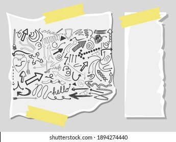 Diferentes trazos de doodle sobre un papel con ilustración en papel en blanco