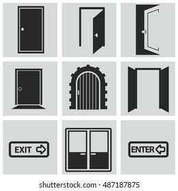 Different doors web icons collection vector illustration set