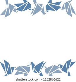 Different drawn cartoon paper origami birds made in kid childish style. Decorative square frame. Vector illustration. 