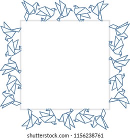 
Different drawn cartoon paper origami white birds made in kid childish style. Decorative square frame. Vector illustration.