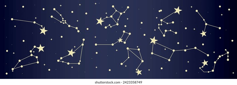 Different drawn constellations in night sky