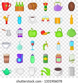 Different drinks icons set. Cartoon style of 36 different drinks vector icons for web for any design