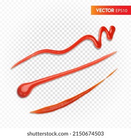 Different drops of ketchup. Vector illustration on a transparent background.