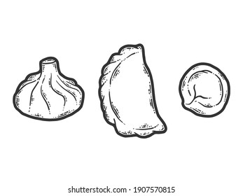 Different dumplings types and styles. Dumplings and khinkali.