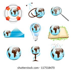 Different Earth Designs Set Over White