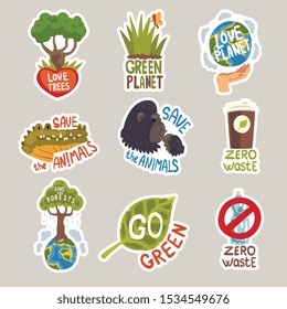 Different eco taglines sticker cartoon vector illustration on White Background