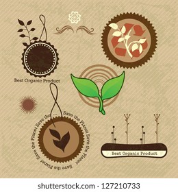 Different eco-labels to mark a product or service. Vintage background