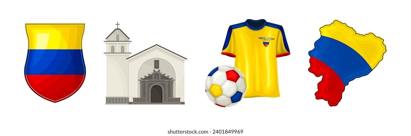 Different Ecuador Objects and National Symbols Vector Set