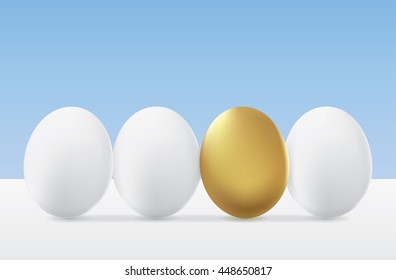 Different egg golden color from white group. Money saving  concept