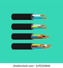 Different electrical cables. Vector illustration in flat style