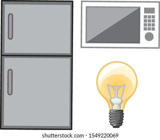 Different electronic devices on white background illustration
