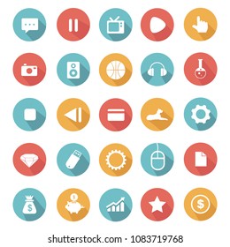 Different element long shadow icons, flat vector symbols