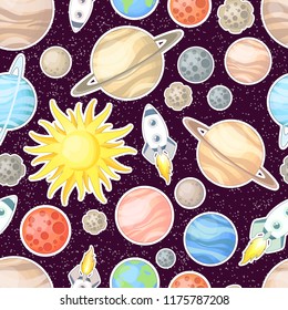 Different elements of space seamless patttern