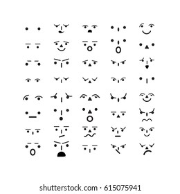 Different emoji vector icons for design. Doodle cartoon face in childlike manga cartoon style. Set of cute lovely kawaii emoticon