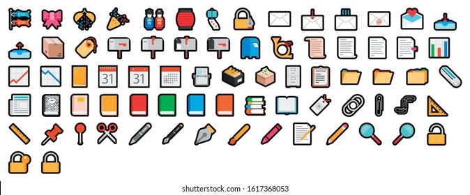 different emojis and stuffs mail and books 