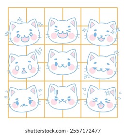 Different emotes for a white cat character