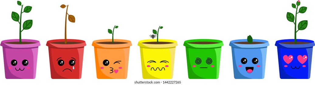 different emotional pots with plants