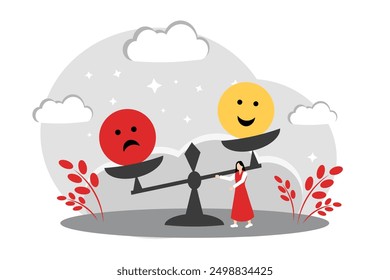 Different emotions, changes in the mood of a woman. Vector illustration of a woman's feelings