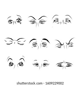different emotions of the eyes of the face.vector illustration isolated on white background.