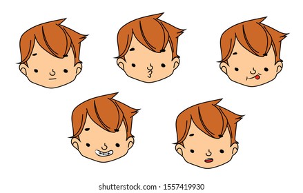 Different emotions for the face of a young boy