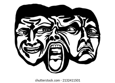 Different emotions mood change on white background
